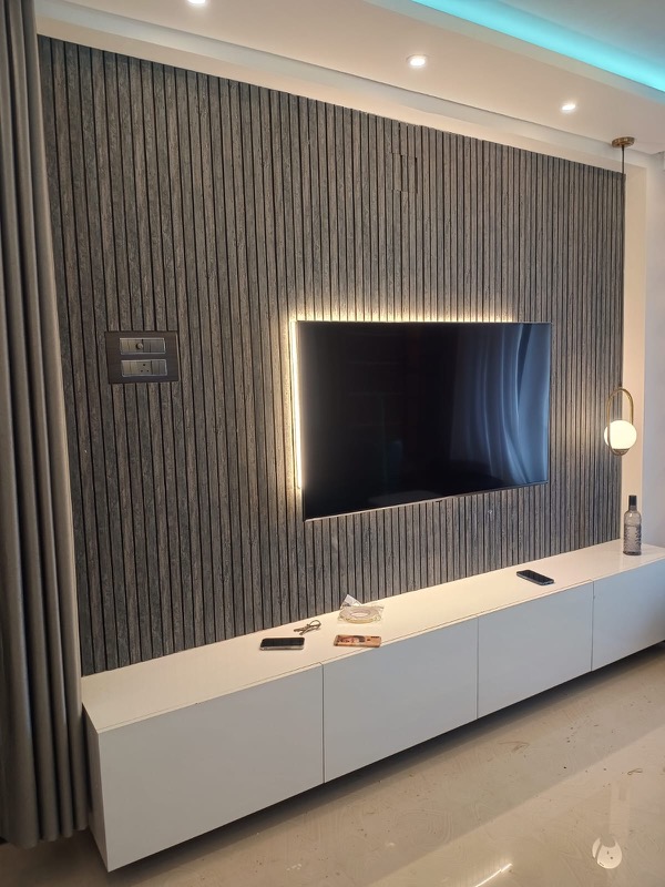 Textured TV wall with floating console